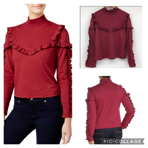 NWT Buffalo David Bitton Womens Ripley Ruffled Turtleneck Berry Burgundy XL - Picture 1 of 15